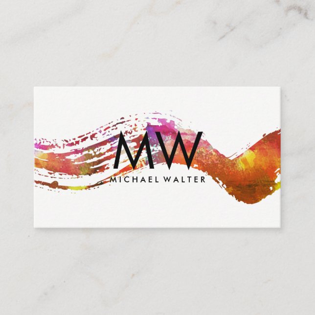 Carte De Visite Monogramme avec aquarelle moderne brossé (Devant)