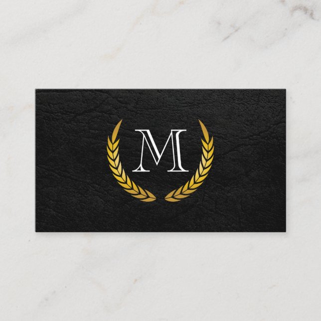 Carte De Visite Monogramme avec Eléments Luxe Faux Cuir (Devant)
