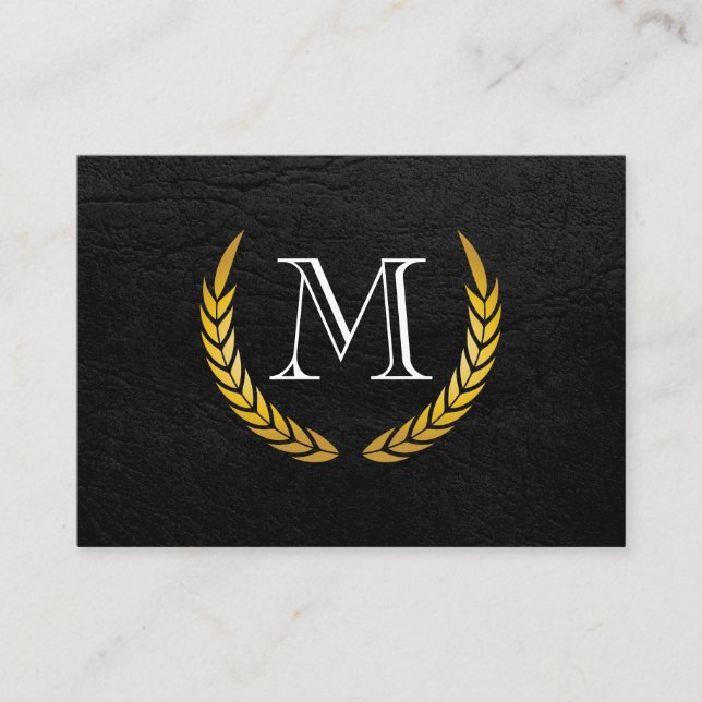 Carte De Visite Monogramme avec Eléments Luxe Faux Cuir (Devant)