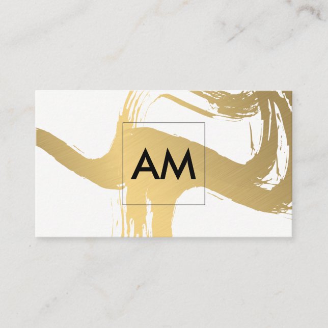 Carte De Visite Monogramme avec Faux brossé métal or (Devant)