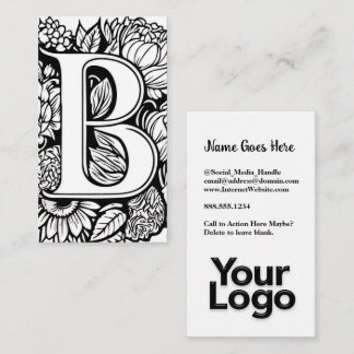 Carte De Visite Monogramme B Floral Black and White Company Logo