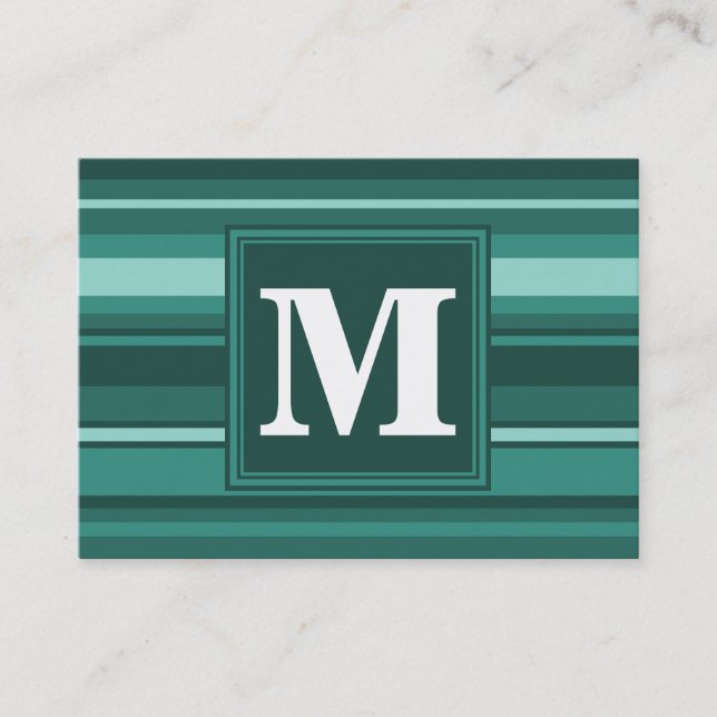 Carte De Visite Monogramme bandes turquoises (Devant)