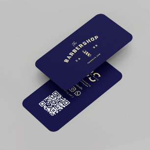 Carte De Visite Monogramme barbecue moderne Barbershop Midnight Bl