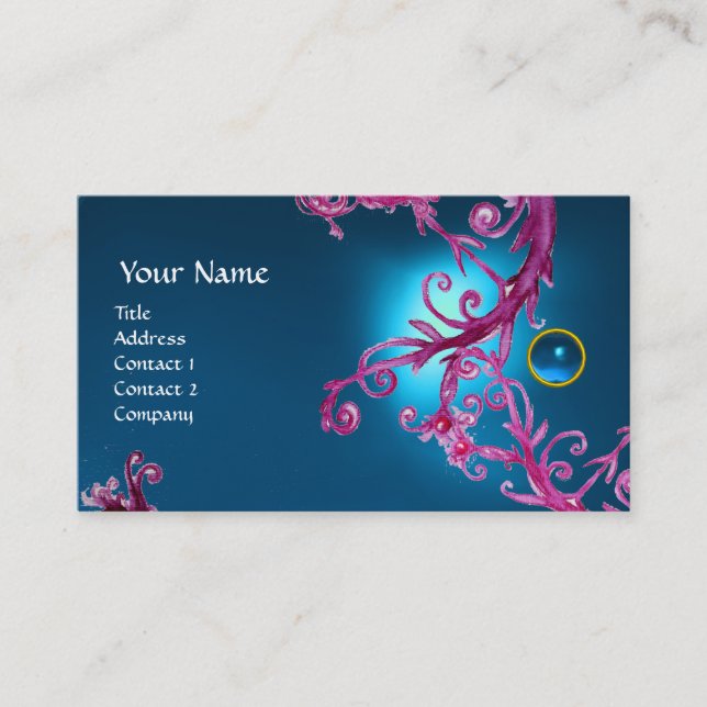 Carte De Visite MONOGRAMME BAROQUE FLORENTINE bleu GEM (Devant)