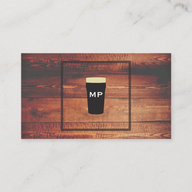Carte De Visite Monogramme Bière d'artisanat Carré en bois rustiqu (Devant)