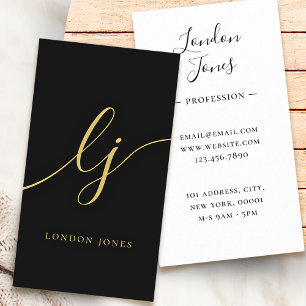 Carte De Visite Monogramme Black Gold Moderne Calligraphie féminin