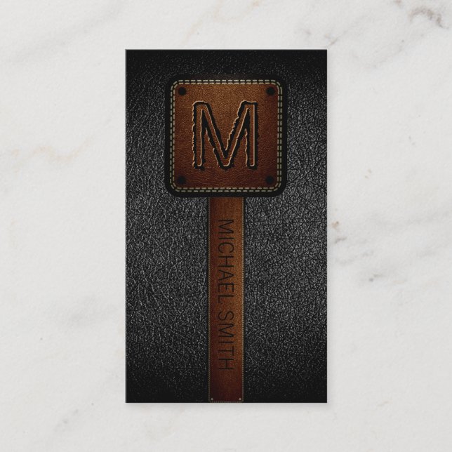 Carte De Visite Monogramme Black Leather Look (Devant)
