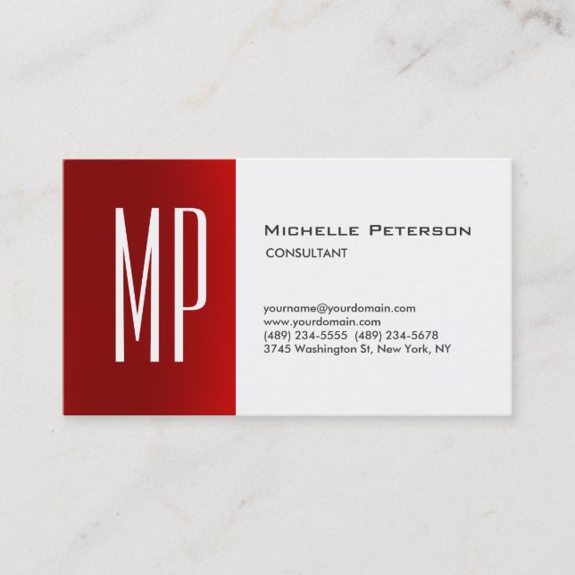 Carte De Visite Monogramme blanc blanc rouge clair professionnel m (Devant)