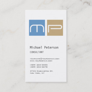 Carte de visite Monogramme blanc blanc vertical