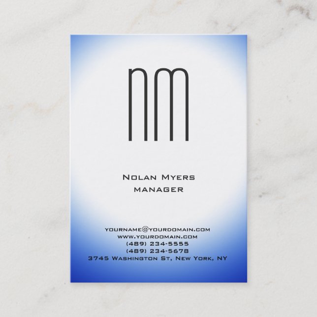 Carte De Visite Monogramme blanc bleu simple (Devant)