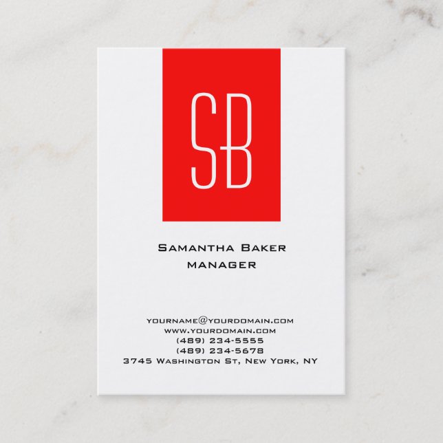 Carte De Visite monogramme blanc clair vertical (Devant)