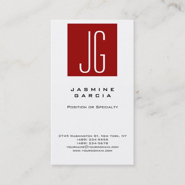 Carte De Visite Monogramme blanc de qualité unique professionnel (Devant)