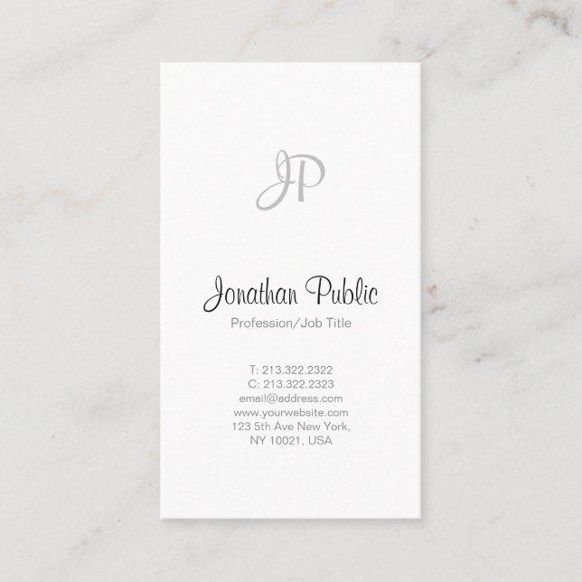 Carte De Visite Monogramme blanc élégant professionnel simple (Devant)