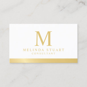 Carte De Visite Monogramme blanc et or élégant