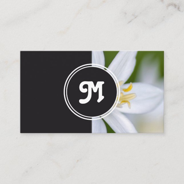 Carte De Visite Monogramme blanc fleuriste wedding planner gris (Devant)