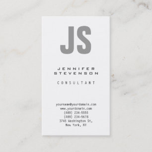 Carte de visite Monogramme blanc gris clair vertic