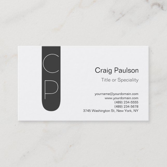 Carte de visite Monogramme blanc Gris tendance (Devant)