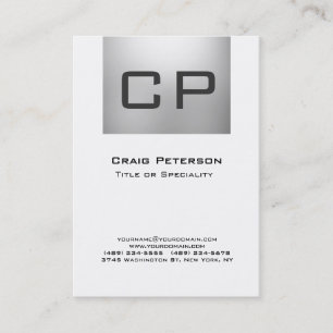 Carte de visite Monogramme blanc gris vertical