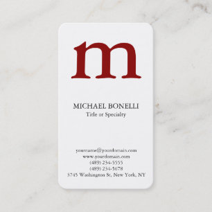 Carte De Visite monogramme blanc moderne rouge foncé
