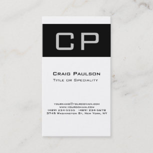 Carte de visite Monogramme blanc noir gris vertica