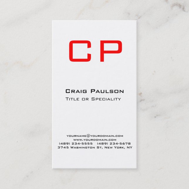 Carte de visite Monogramme blanc noir rouge vertic (Devant)