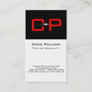 Carte de visite Monogramme blanc noir rouge vertic