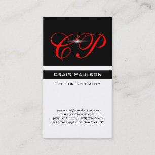 Carte de visite Monogramme blanc noir rouge vertic