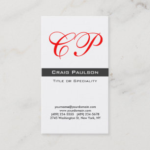 Carte de visite Monogramme blanc noir rouge vertic