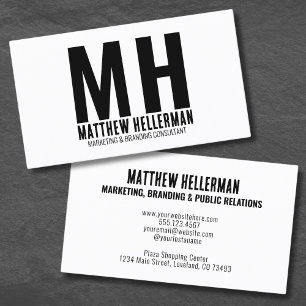 Carte De Visite Monogramme blanc noir simple professionnel
