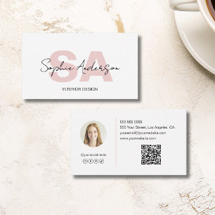 Carte De Visite Monogramme blanc rose moderne