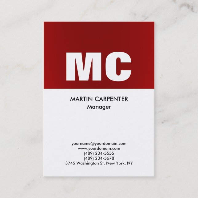 Carte De Visite Monogramme blanc rouge vertical professionnel mode (Devant)