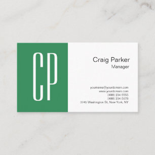 Carte De Visite Monogramme blanc vert de mer moderne professionnel