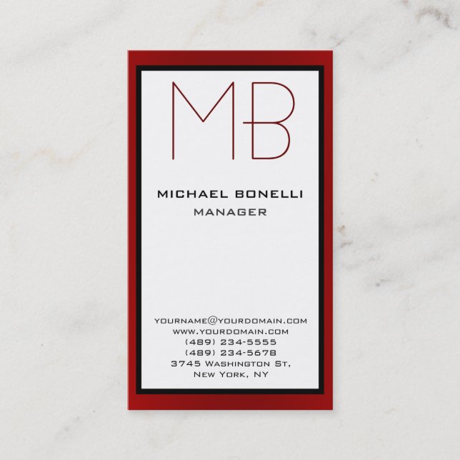 Carte de visite monogramme blanc vertical (Devant)
