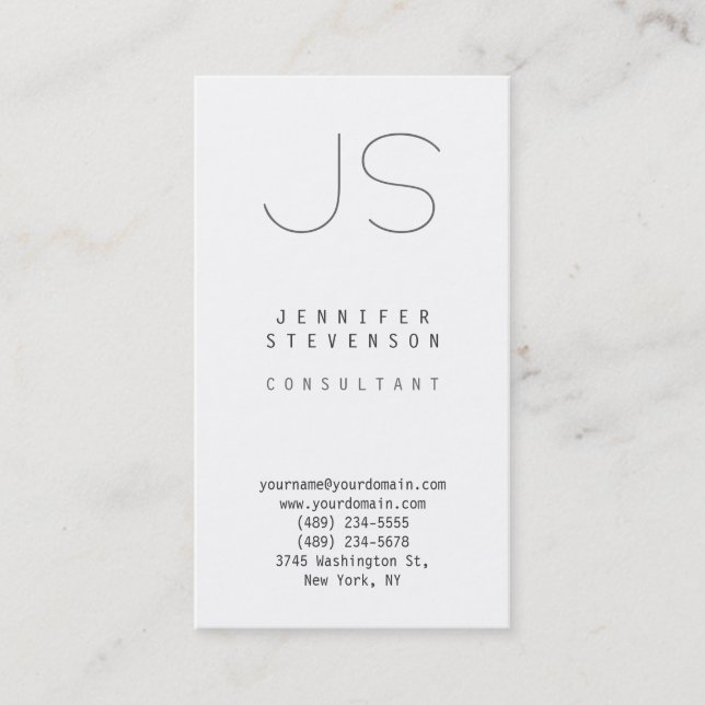 Carte de visite Monogramme blanc vertical tendance (Devant)