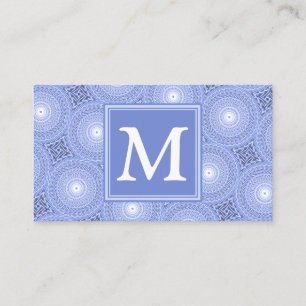 Carte De Visite Monogramme bleu cercles motif