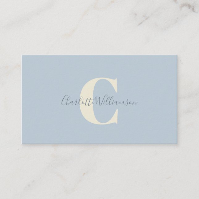Carte De Visite Monogramme bleu clair avec superposition de nom de (Devant)