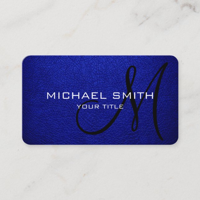 Carte De Visite Monogramme bleu cuir look (Devant)