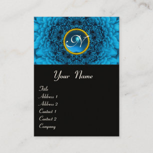 CARTE DE VISITE MONOGRAMME BLEU DE GEMME DE SAPHIR DE PÉTALES DE