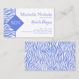 Carte De Visite Monogramme bleu de l'impression   de zèbre