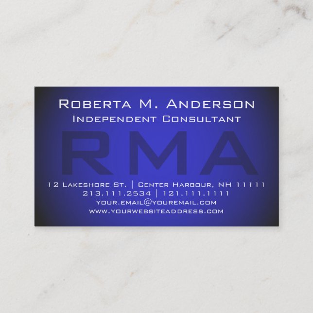 Carte De Visite Monogramme bleu élégant de conseiller indépendant (Devant)