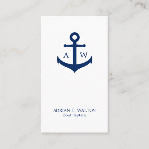Carte De Visite Monogramme bleu et blanc de la marine nautique ver