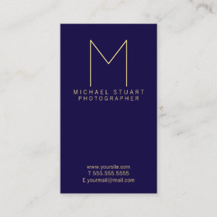 Carte De Visite Monogramme bleu et or de marine moderne élégant