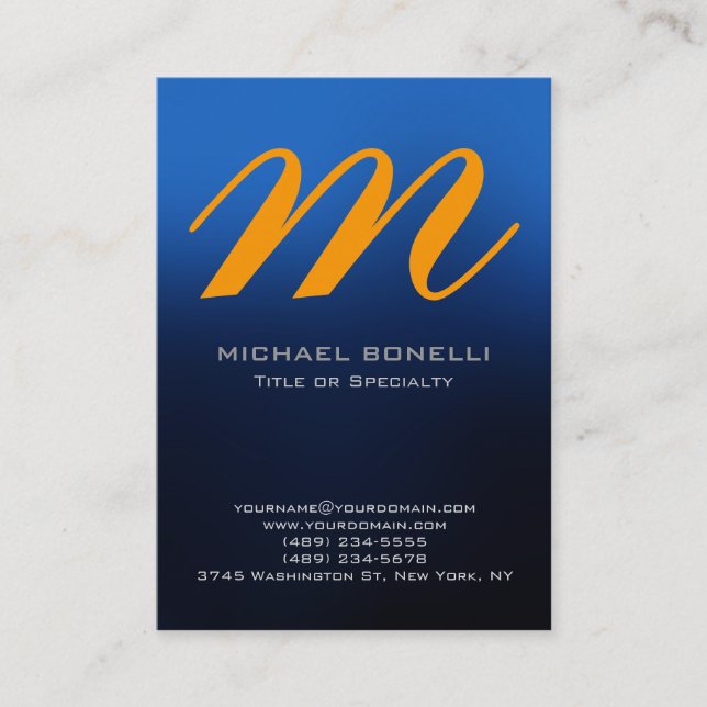Carte de visite monogramme bleu-jaune tendance (Devant)