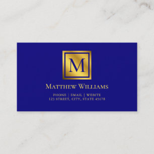 Carte De Visite Monogramme bleu marine et or professionnel