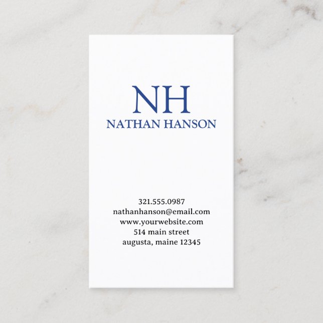 Carte De Visite Monogramme bleu simple moderne (Devant)