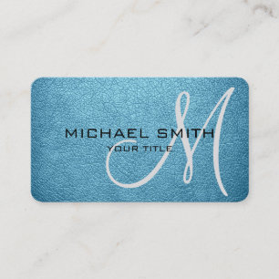 Carte De Visite Monogramme Blizzard bleu cuir look