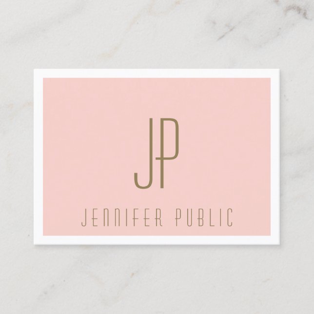Carte De Visite Monogramme Blush Pink Gold Texte Modèle moderne (Devant)