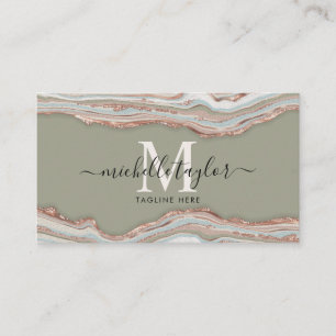Carte De Visite Monogramme Boho Earth Tones Agate Sage Green