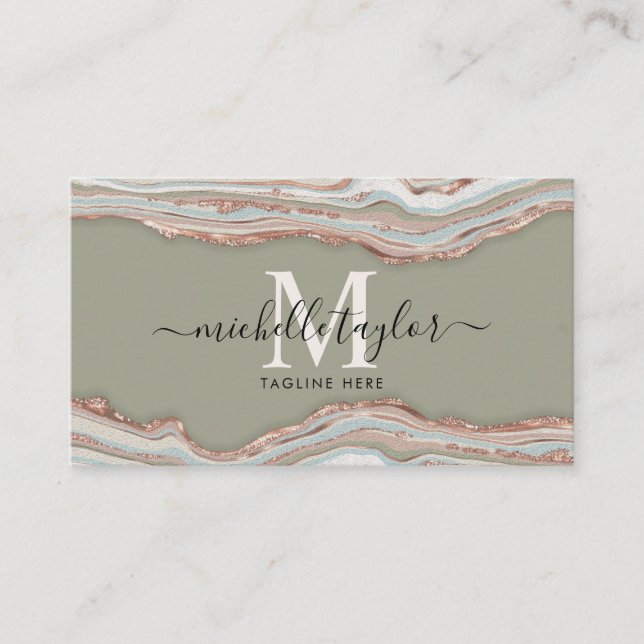 Carte De Visite Monogramme Boho Earth Tones Agate Sage Green (Devant)