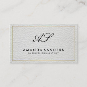 Carte De Visite Monogramme Bordure or Faux cuir